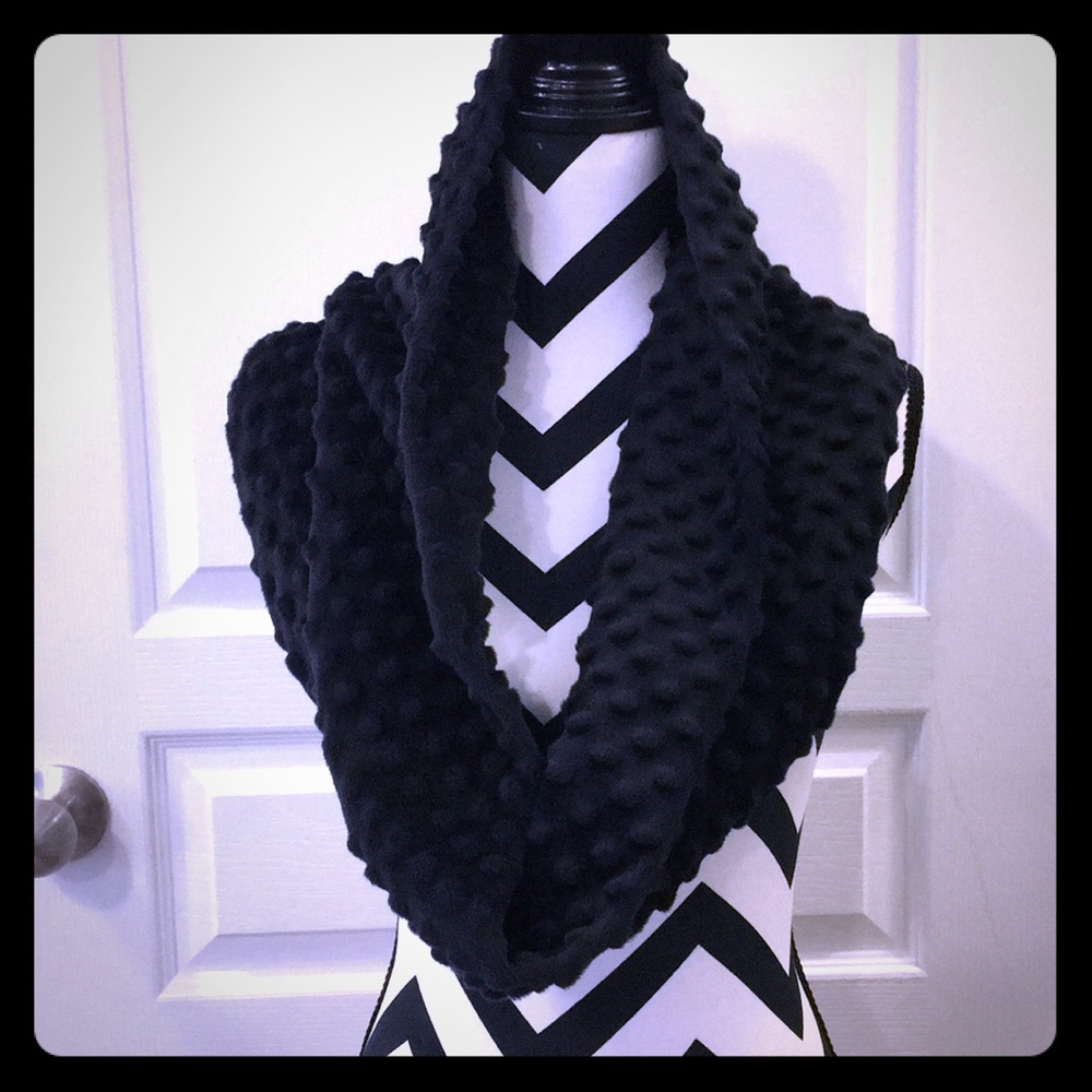 Black Minky Ultra Plush Cowl Infinity Scarf